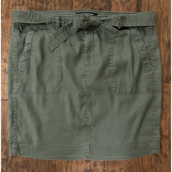 Liverpool Leonora Tie Front Skirt Olive Green Stretch Linen, Stitch Fix, Size 12 - Picture 3 of 10
